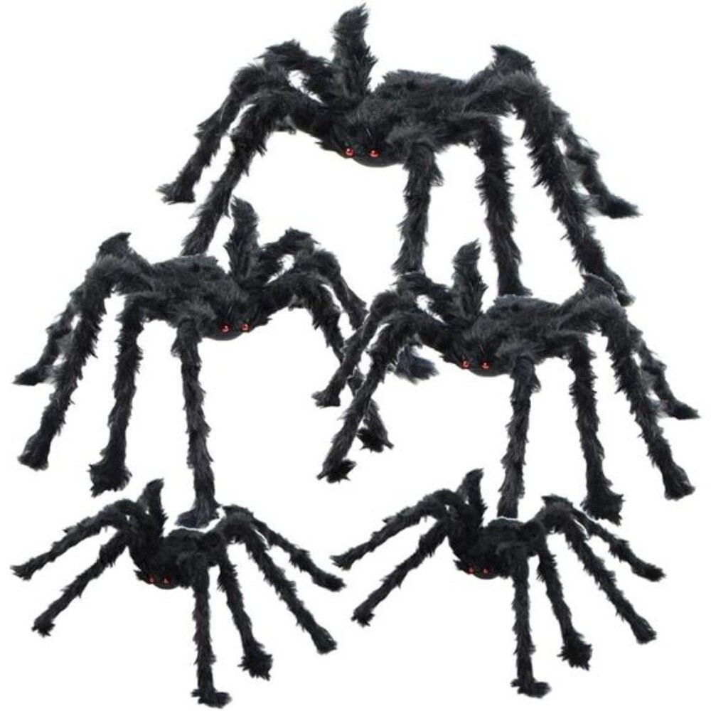 5pcs Halloween Spider Gaint Hairy Spider with Red Eyes,Bendable Legs Halloween